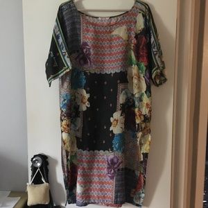 JOHNNY WAS Pure Silk Floral Patchwork Long Slit Sides Tunic L